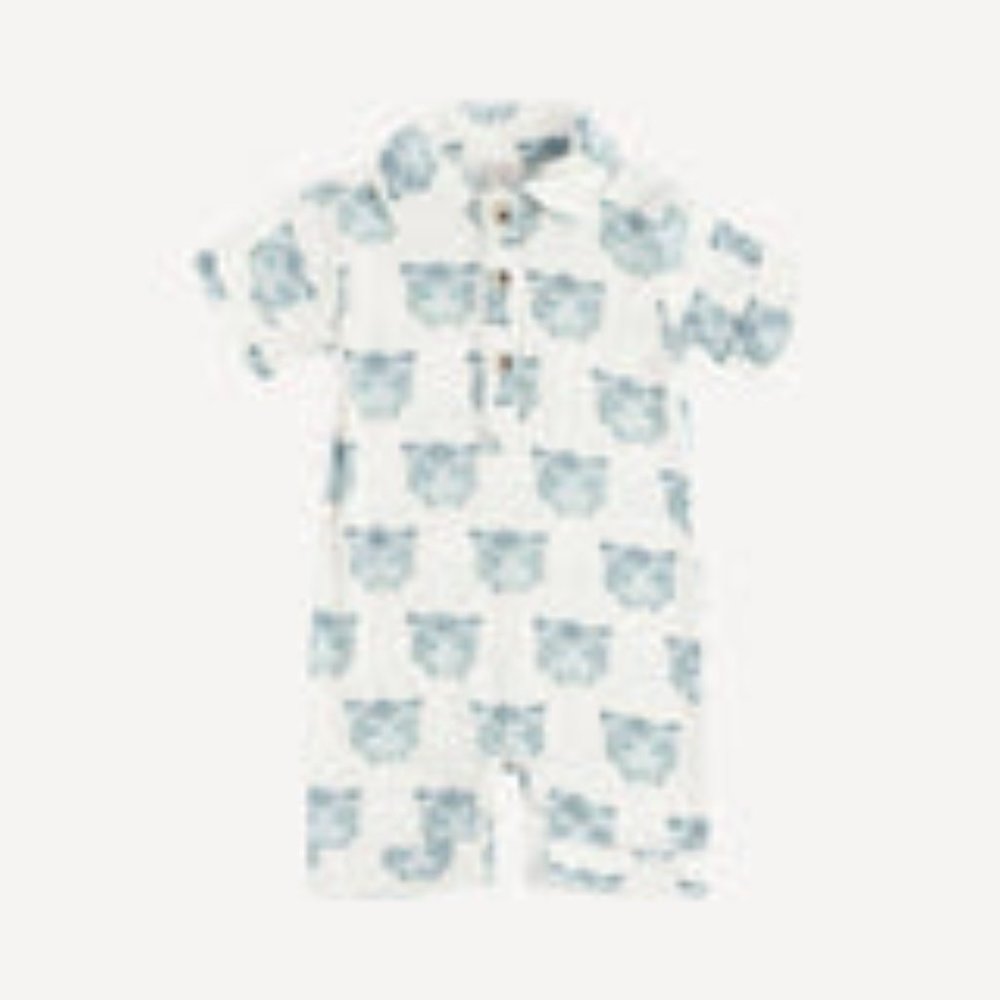 Kate Quinn Vintage Collar Shortie Blue Tiger Bamboo 12-18 months Romper Shortall